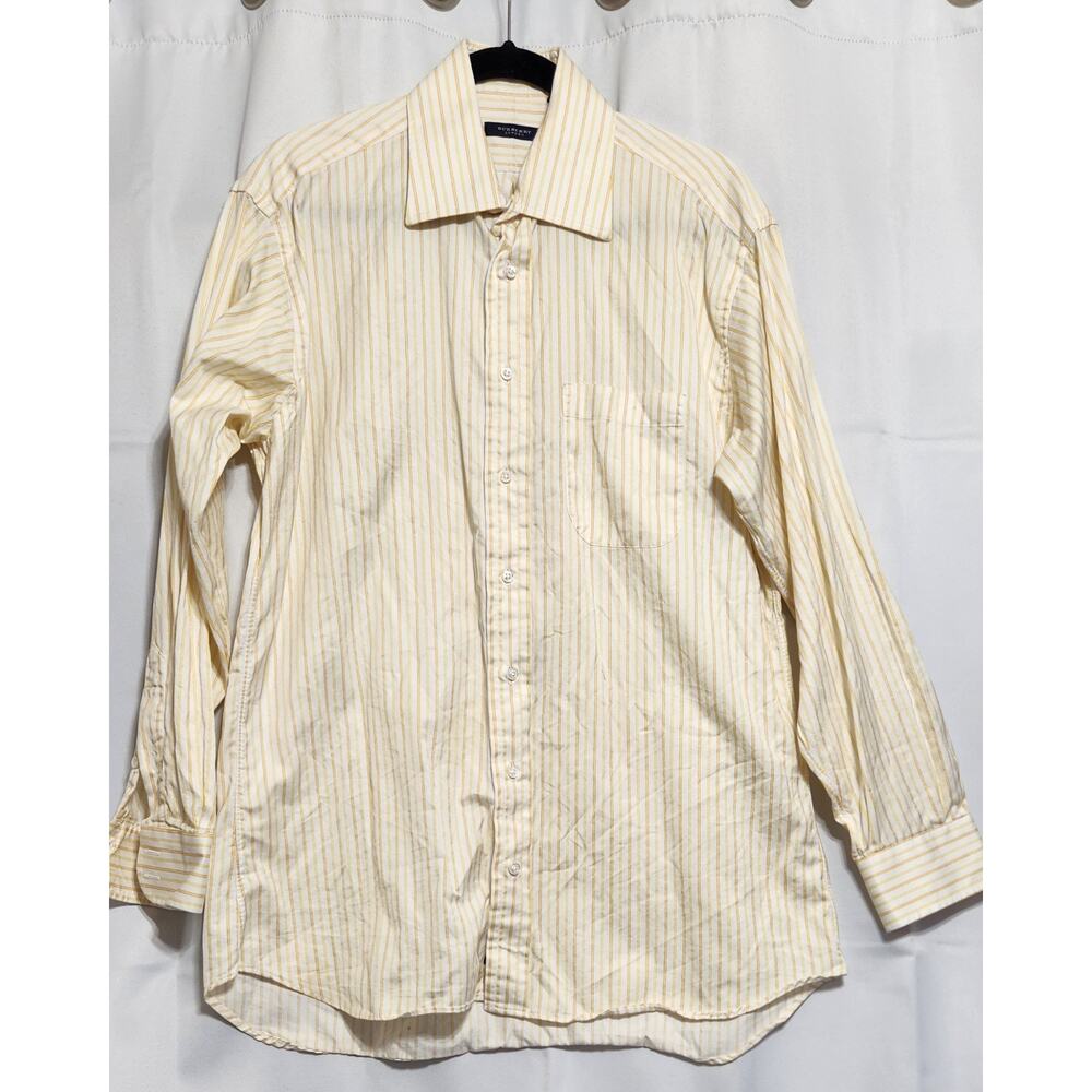 BURBERRY Men's Shirt-Yellow-Striped‎ Long Sleeve- Cotton Made in USA-16R